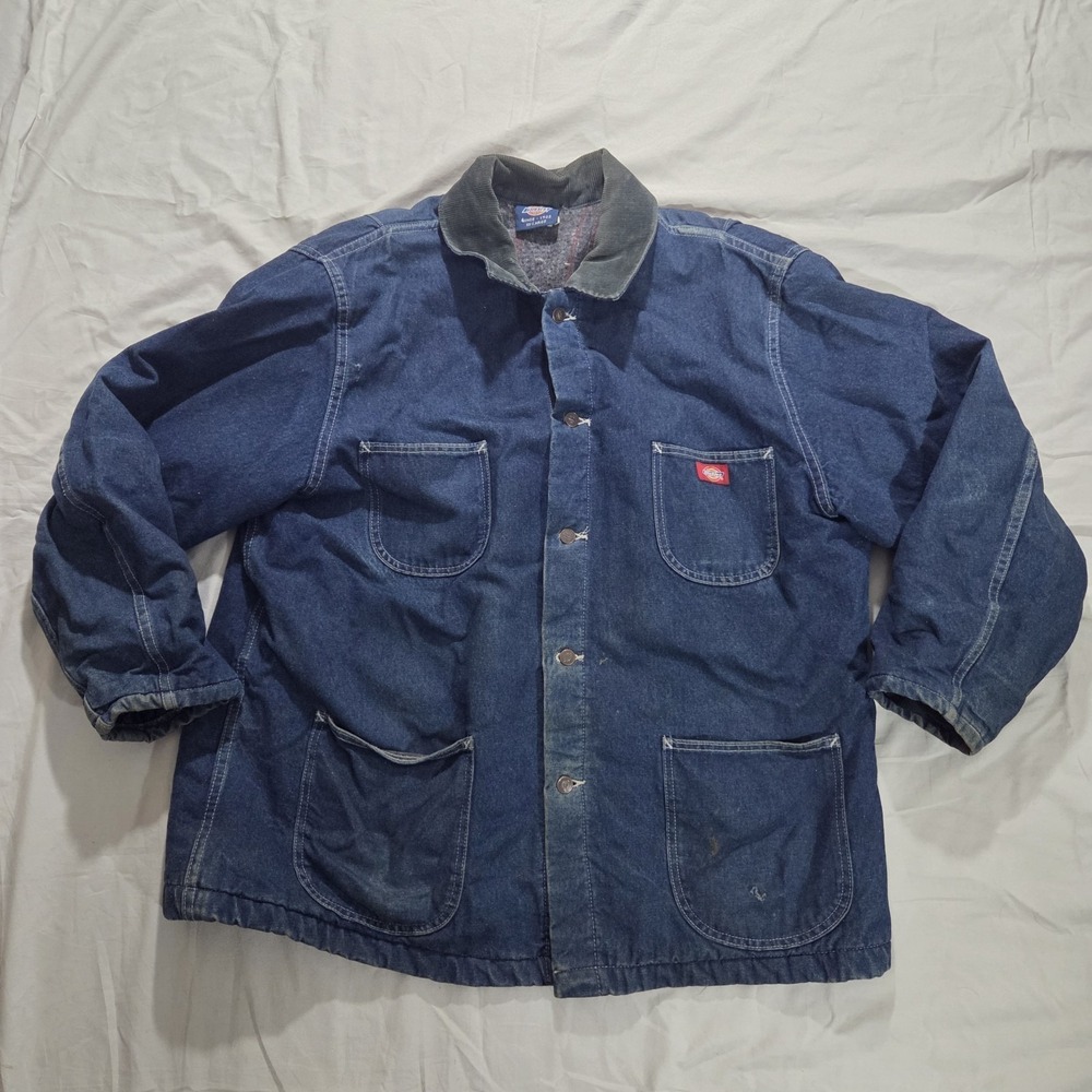 Dickies Distressed Denim Blue Chore Coat Blanket Lined Corduroy Collar Mens XXL - Picture 1 of 16